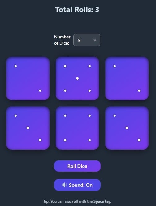 Rolling dice online. Roll a die with the RandomNinja Dice Roll Tool showing multiple dice results instantly