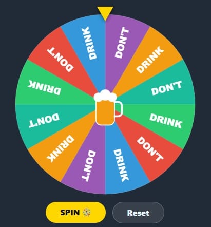 Drink Game spin wheel online – drink or no drink decision game