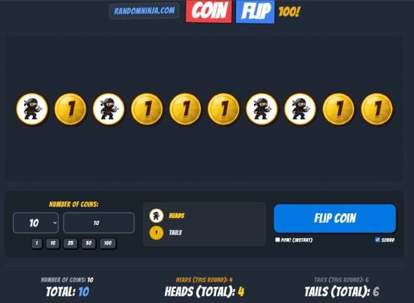 Coin flip showing heads and tails. Meaning and history.